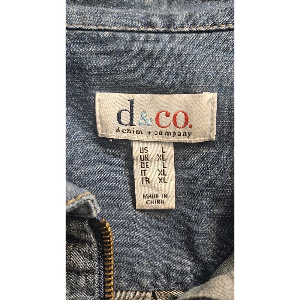 d & co Womens Size L Chambrey Shirt Top Collared 1/2 Zip Front Flap Pockets - Picture 5 of 6